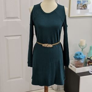 Green sweater dress with cold shoulder cutout